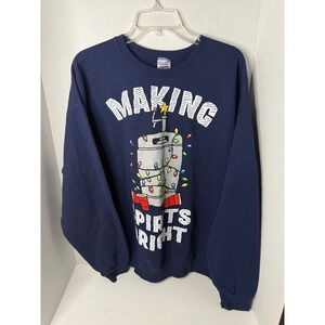 Mens XL Navy Blue Jerzees NuBlend "Making Spirits Bright" Christmas Sweatshirt
